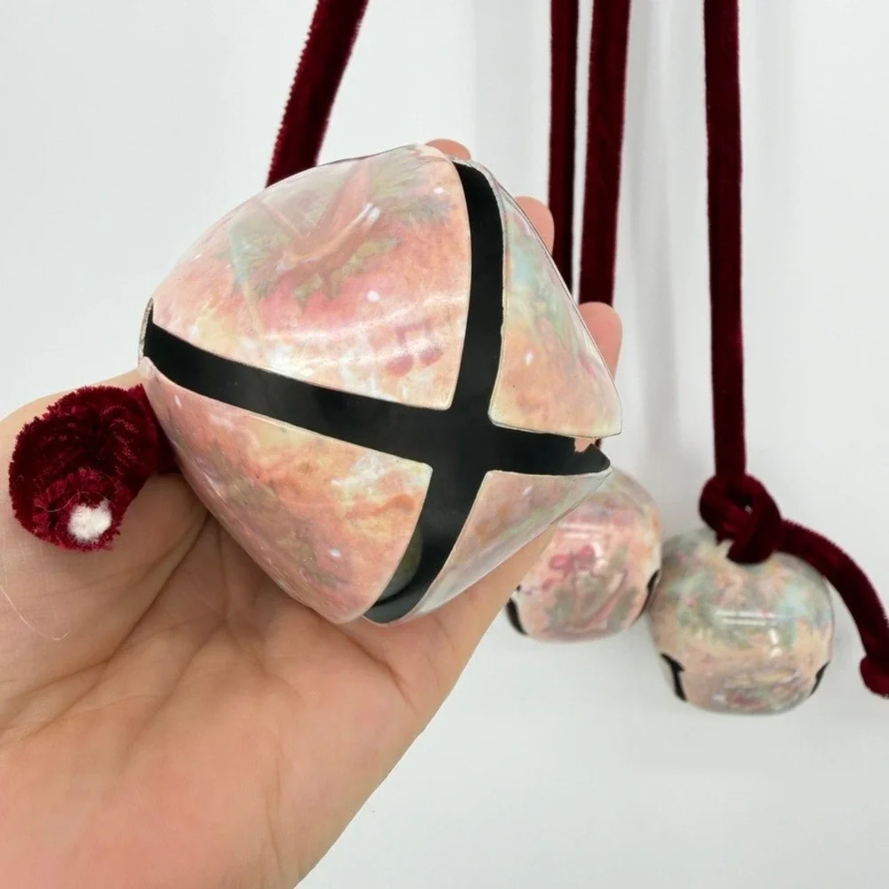 Jingle Bell Door Hanger Velvet Ribbon Christmas Holiday Decor Trio of Bells 19